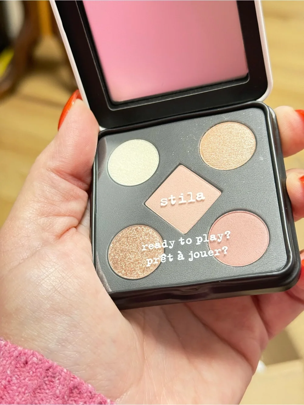 Stila Pink Floral Pocket Play Pretty Petal Palette with Plumping Lip Glaze Maple